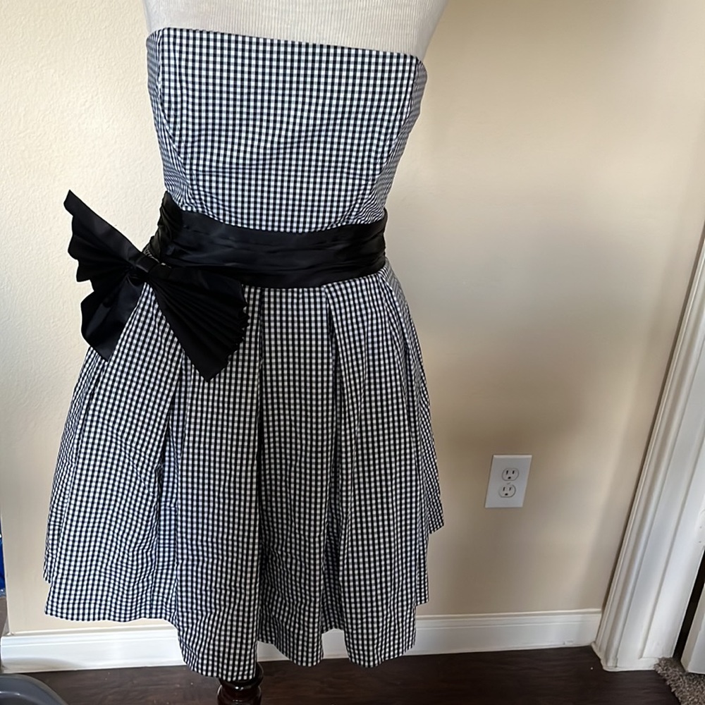Bebe Black & White Strapless Gingham Dress Small